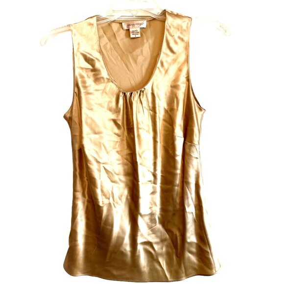 Transitions Silk S Gold Satin Shine Sleeveless Tank Top Scoop Neck Blouse Cami - Picture 9 of 11
